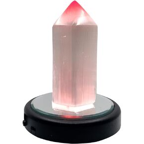 4 Inch Obelisk Tower w/Mirror Top Lighted Base - Chakra Decorations with LED Display Stand - Meditation Decor for Living Room, Bedroom, and Office - Protection Crystal w/LED Light Base