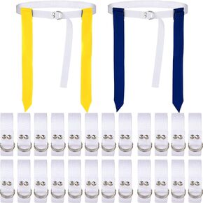 24 Player Adjustable Flag Football Belt Set 48 Pcs Yellow and Blue Flags for Adults and Youth Flag Football, 2 Flags Per Belt