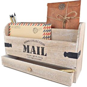 حامل بريد سطح المكتب منظم البريد - منظم مكتب خشبي وحامل ملفات وفارز البريد - ملحقات المكتب واللوازم المكتبية. منظم الملفات للمجلدات وحامل القلم ودرج واحد... in Kuwait