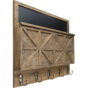 Excello Global Products Barndoor Mail Holder with Chalkboard, Key Hooks, and Mail Slot (White)