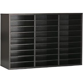 AdirOffice Classroom Mailbox - Wooden Literature Organizer , Construction Paper Storage Organizer , Mail Sorter with Slots , Office Mailboxes With Removable Shelf (27 Slot , Black)