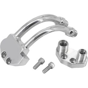 A/C Compressor Curved Manifold w/Adapter Fitting Compatible with Sanden SD7B10 7176 SD7 Style, Chrome