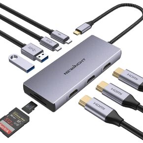 USB C Docking Station, Newmight 9 in 1 USB C to Dual HDMI Adapter with 100W PD Charging, 2 HDMI, VGA, 3 USB 3.0, SD/TF Card Reader, USB C Hub Multiple Adapter for MacBook Pro/Air, HP, Dell, Lenovo