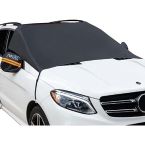 غطاء الزجاج الأمامي FOVAL للثلج والثلج، غطاء الزجاج الأمامي للسيارة مع غطاء مرآة جانبية - غطاء حماية شتوي لنافذة ممسحة - غطاء واقي من الصقيع (حارس أسود مرن) in Kuwait