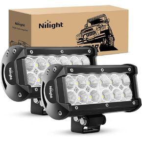 Nilight - 60002F-B Led Light Bar 2PCS 36w 6.5Inch Flood Led Off Road Lights Super Bright Driving Fog Light Boat Lights Driving Lights Led Work Light for Trucks,2 Years Warranty
