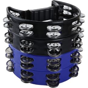 EOEXN 4 Pack Half Moon Tambourine for Adults Tamborines Musical Instrument Percussion Instruments Tambourine Double Row Plastic Music Rhythm Tambourine for KTV Party（2 Black, 2 Blue）
