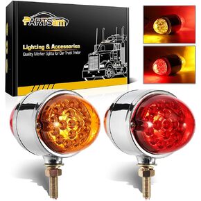 Partsam 2Pcs Amber/Red 17 LED Double Face Watermelon Lights, Dual Revolution LED Lights, Chrome Double Face Auxiliary Turn Signal Lights