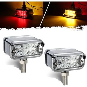 Partsam 2Pcs Dual Revolution 12 LED Marker Lights, Turn Signal Lights, Rectangular Chrome Pedestal Lights, Front Bumper Lights Replacement for Peterbilt Kenworth Freightliner
