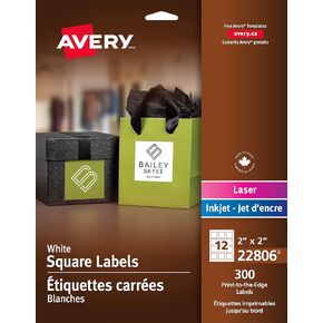 Avery 22806 Square Permanent Labels, 2-Inch x2-Inch, 300/PK, WE