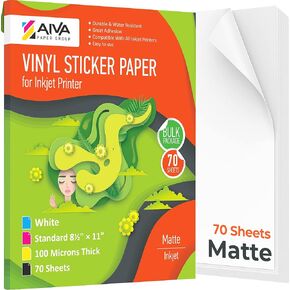 Printable Vinyl Sticker Paper for Inkjet Printer - Matte White - 15 Self-Adhesive Sheets - Waterproof Decal Paper - Standard Letter Size 8.5"x11"