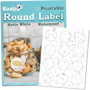 ملصقات دائرية من Koala مقاس 5 سم، ملصقات دائرية قابلة للطباعة مقاومة للماء للطابعات النافثة للحبر والليزر، أبيض غير لامع، 240 ملصق دائري لملصقات شعار العلامة التجارية، الزجاجة، ملصقات الجرة