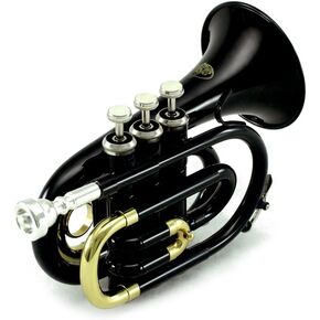 Band Approved Black Plated Bb Pocket Trumpet with Case, Cloth, Gloves and Valve Oil, Guarantee ExcellentSound