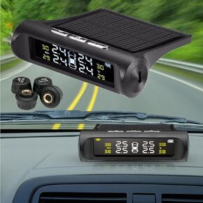 Tire Pressure Monitoring System - Torcarvh Solar Power Wireless TPMS Monitor with 4 External or Internal Sensors LCD Display Real-time Alarm Pressure Temperature for Van Truck Cars (external)
