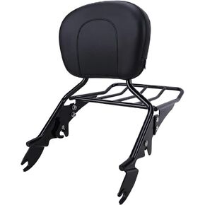 Black Detachable Sissy Bar Passenger Rear Backrest Pad with Luggage Rack Compatible with Harley Touring 1997-2008; Road King, Road Glide, Street Glide, Electra Glide, Ultra Classic