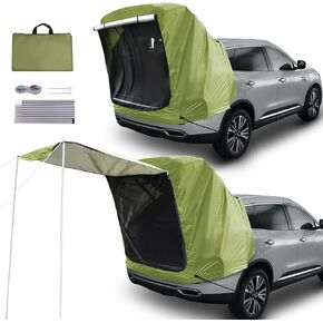 SUV Tailgate Tent Car Roof Canopy and Poles with Awning Shade, Outdoor Hatchback Rear Shelter, Roof Canopy, Waterproof Bug Protection, Fits for MPVs CUVs Van, Green