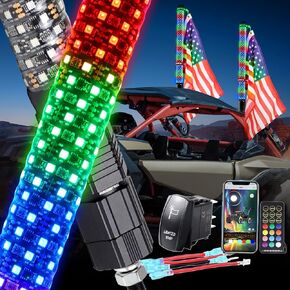 2PCS 2FT Fat Whip Lights UTV Whip Lights with Rocker Switch,High Brightness Antenna Whips Side by Side with Steering/Brake and Reverse Fit for Offroad ATV RZR Truck