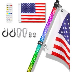 1Pc 3FT RGB Led Whip Light for ATV UTV, 360° Spiral Whip Light with mounting Bracket, led Whip Light Remote Control(30 Modes) for RZR Can-am Polaris Dune Buggy Offroad Truck (1pack)