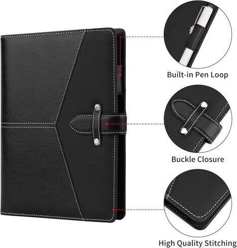 A5 Ring Binder Padfolio Leather Folder with 6 Ring Binder Planner Notebook Cover for Interview, Conference and Presentation, Black in Kuwait