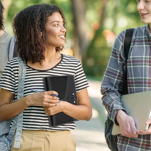 A5 Ring Binder Padfolio Leather Folder with 6 Ring Binder Planner Notebook Cover for Interview, Conference and Presentation, Black in Kuwait