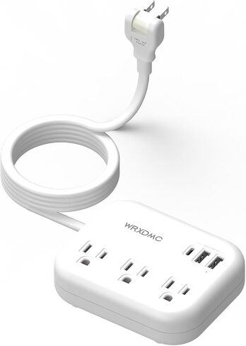 1875W 2 Prong Power Strip, WRXDMC 2 Prong to 3 Prong Outlet Adapter, US to Japan Plug Adapter, 5ft Extension Cord, 1440J Two Prong Surge Protector, 3 AC Outlets & 3 USB, Ideal for Non-Grounded Outlets in Saudi Arabia