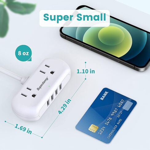 SUPERDANNY Mini Surge Protector, 2 Wide-Spaced Outlets Power Strip with USB in Saudi Arabia