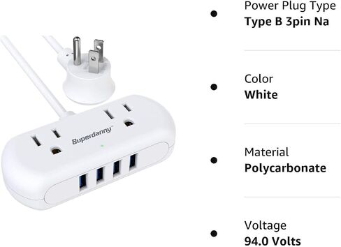 SUPERDANNY Mini Surge Protector, 2 Wide-Spaced Outlets Power Strip with USB in Saudi Arabia