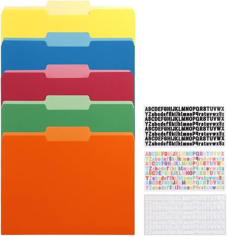 50 Pack Colored File Folder with Letter Stickers, 1/3 Cut Tab File Folders Letter Size Assorted Colors, Blue Red Green Yellow Orange Manila File Folders, 11.5 x 9.5 Inch in Saudi Arabia