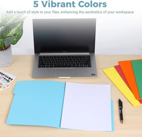 50 Pack Colored File Folder with Letter Stickers, 1/3 Cut Tab File Folders Letter Size Assorted Colors, Blue Red Green Yellow Orange Manila File Folders, 11.5 x 9.5 Inch in Saudi Arabia