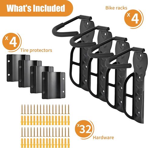 2Pack Bike Wall Mount Rack with Tire Tray, Heavy Duty, Portable, Space Saving, Safety Locking Mechanism, Rubber Coated Hook, Holds Up to 66lb in Saudi Arabia