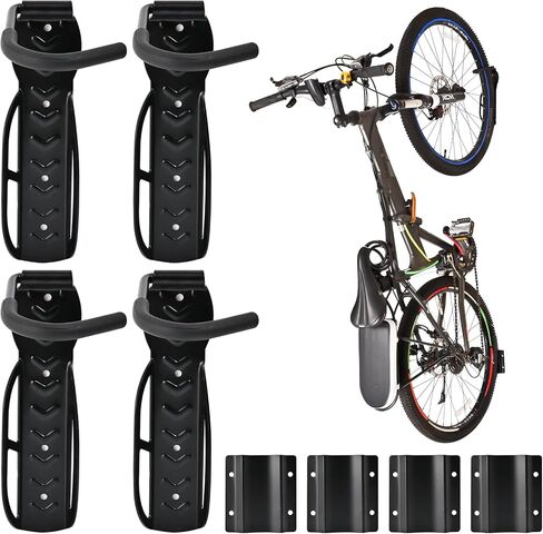 2Pack Bike Wall Mount Rack with Tire Tray, Heavy Duty, Portable, Space Saving, Safety Locking Mechanism, Rubber Coated Hook, Holds Up to 66lb in Saudi Arabia