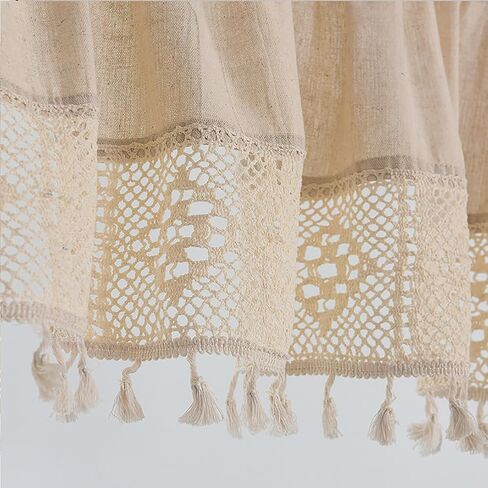 ستائر الكتان للنوافذ، ستائر مطبخ Boho Tassel للنوافذ، ستارة طبقات معالجة النوافذ الريفية للحمام وغرفة النوم وديكورات المزرعة (بيج، 29 عرض × 35 طول) in Saudi Arabia
