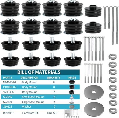طقم جلبة تثبيت الجسم لسيارة Ford F-250 F-350 F250 F350 Super Duty 2WD 4WD 08 09 10 11 12 13 14 15 16 مجموعة أدوات تركيب كابينة الجسم من البولي يوريثين وأكمام فولاذية تحل محل KF04060BK in Kuwait