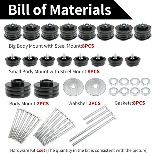 طقم جلبة تثبيت الجسم لسيارة Ford F-250 F-350 F250 F350 Super Duty 2WD 4WD 08 09 10 11 12 13 14 15 16 مجموعة أدوات تركيب كابينة الجسم من البولي يوريثين وأكمام فولاذية تحل محل KF04060BK in Kuwait