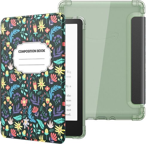 حافظة MoKo لجهاز Kindle Paperwhite مقاس 6.8 بوصات الجيل الحادي عشر 2021 وKindle Paperwhite Signature Edition، غطاء خلفي شفاف ناعم للغاية ومرن من مادة TPU مع تنبيه/غفو تلقائي، زهور بيضاء وزرقاء in Saudi Arabia