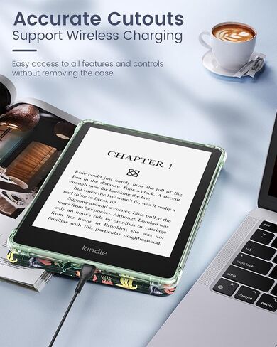 حافظة MoKo لجهاز Kindle Paperwhite مقاس 6.8 بوصات الجيل الحادي عشر 2021 وKindle Paperwhite Signature Edition، غطاء خلفي شفاف ناعم للغاية ومرن من مادة TPU مع تنبيه/غفو تلقائي، زهور بيضاء وزرقاء in Saudi Arabia