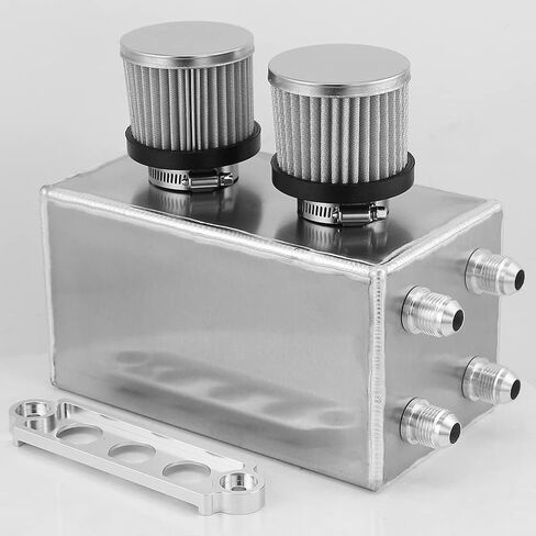 1.2L Twin Baffle Dual Filter Engine AN8 Oil Catch Can Tank Reservoir (Silver) (1.2L-Silver) (1.2L-BLack) in Saudi Arabia