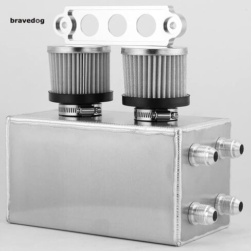 1.2L Twin Baffle Dual Filter Engine AN8 Oil Catch Can Tank Reservoir (Silver) (1.2L-Silver) (1.2L-BLack) in Saudi Arabia