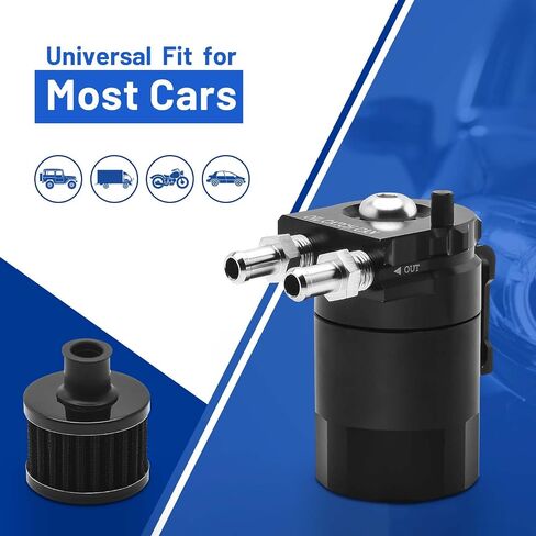 Universal Baffled Oil Catch Can 300ml Aluminum Polish Oil Separator Catch Can Kit Reservoir Tank with Breather Filter & 3/8" Fuel Line/6 Fittings/Necessary Accessories,Black in Saudi Arabia