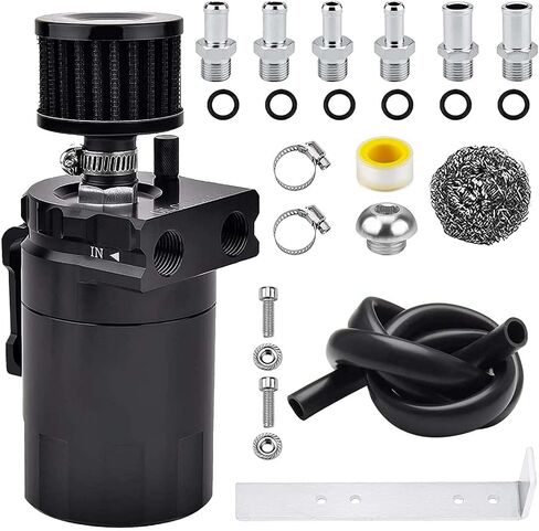 Universal Baffled Oil Catch Can 300ml Aluminum Polish Oil Separator Catch Can Kit Reservoir Tank with Breather Filter & 3/8" Fuel Line/6 Fittings/Necessary Accessories,Black in Saudi Arabia
