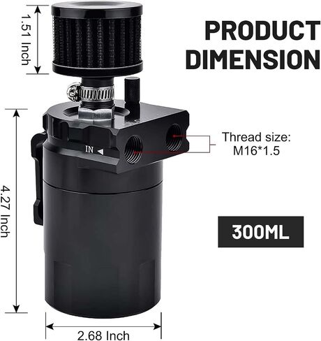 Universal Baffled Oil Catch Can 300ml Aluminum Polish Oil Separator Catch Can Kit Reservoir Tank with Breather Filter & 3/8" Fuel Line/6 Fittings/Necessary Accessories,Black in Saudi Arabia