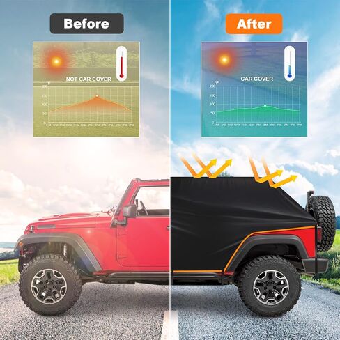 غطاء رانجلر مقاوم للرياح لسيارة جيب رانجلر JK JL 4 أبواب صلبة من الأعلى، يناسب رانجلر 2007-2023 غير محدود 4 أبواب، قماش أكسفورد 600D، مقاوم للرياح قوي، حقيبة تخزين مضغوطة in Kuwait