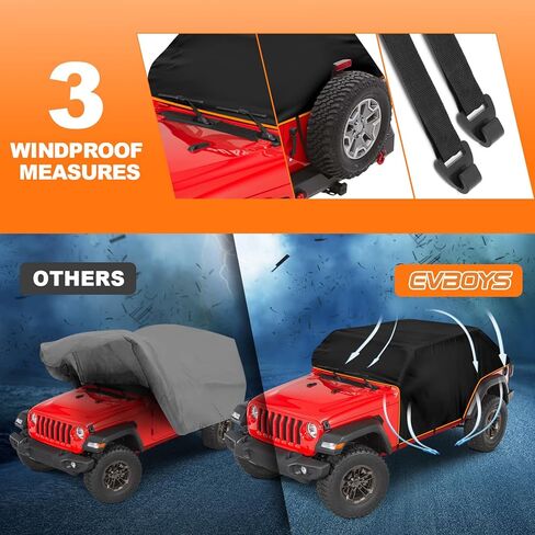 غطاء رانجلر مقاوم للرياح لسيارة جيب رانجلر JK JL 4 أبواب صلبة من الأعلى، يناسب رانجلر 2007-2023 غير محدود 4 أبواب، قماش أكسفورد 600D، مقاوم للرياح قوي، حقيبة تخزين مضغوطة in Kuwait