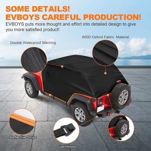 غطاء رانجلر مقاوم للرياح لسيارة جيب رانجلر JK JL 4 أبواب صلبة من الأعلى، يناسب رانجلر 2007-2023 غير محدود 4 أبواب، قماش أكسفورد 600D، مقاوم للرياح قوي، حقيبة تخزين مضغوطة in Kuwait