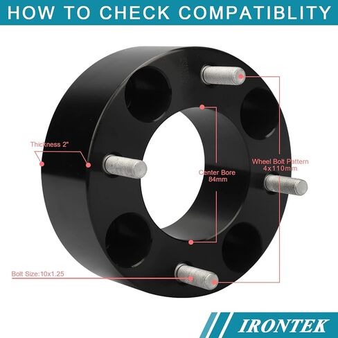 فواصل عجلة IRONTEK 4x110 مم ATV/UTV بسمك 2 بوصة M10x1.25 مناسبة لسيارة Honda Yamaha سوزوكي، فواصل إطارات ATV مزورة بقطر 84 مم in Saudi Arabia