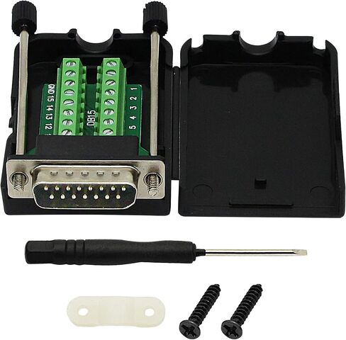CERRXIAN DB15 Breakout Connector, DB15 D-SUB Female Solderless Serial to Screw Wiring Terminal Signal Module Breakout PCB Board with Plastic Case & Screws Long Bolt (Black) (FB) in Saudi Arabia