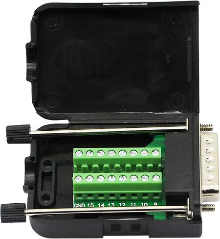 CERRXIAN DB15 Breakout Connector, DB15 D-SUB Female Solderless Serial to Screw Wiring Terminal Signal Module Breakout PCB Board with Plastic Case & Screws Long Bolt (Black) (FB) in Saudi Arabia