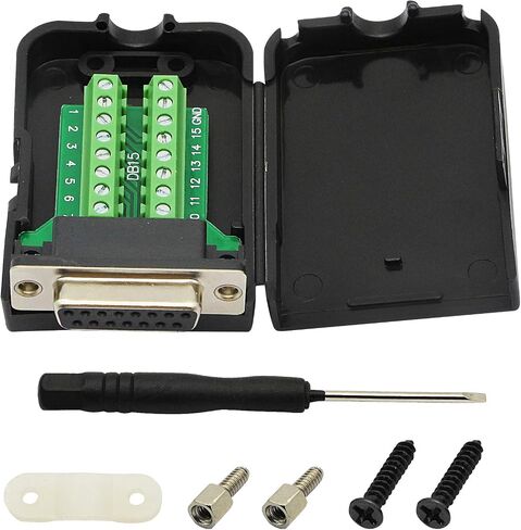CERRXIAN DB15 Breakout Connector, DB15 D-SUB Female Solderless Serial to Screw Wiring Terminal Signal Module Breakout PCB Board with Plastic Case & Screws Long Bolt (Black) (FB) in Saudi Arabia