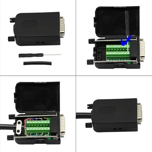 CERRXIAN DB15 Breakout Connector, DB15 D-SUB Female Solderless Serial to Screw Wiring Terminal Signal Module Breakout PCB Board with Plastic Case & Screws Long Bolt (Black) (FB) in Saudi Arabia