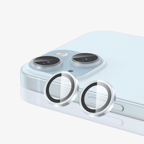 واقي عدسة الكاميرا FLOLAB NanoArmour لهاتف iPhone 15/15 Plus متين، غطاء كاميرا من الزجاج المقوى، حلقة كاميرا من الألومنيوم، ألوان ترو كولورز مضادة للانعكاس واضحة للغاية، وسهلة التركيب - أزرق in Saudi Arabia