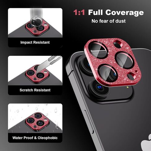 واقي عدسة الكاميرا لهاتف iPhone 15 Pro/iPhone 15 Pro Max، [حماية من السقوط وتغطية كاملة] واقي شاشة من الزجاج المقوى اللامع اللامع - أحمر لامع in Saudi Arabia